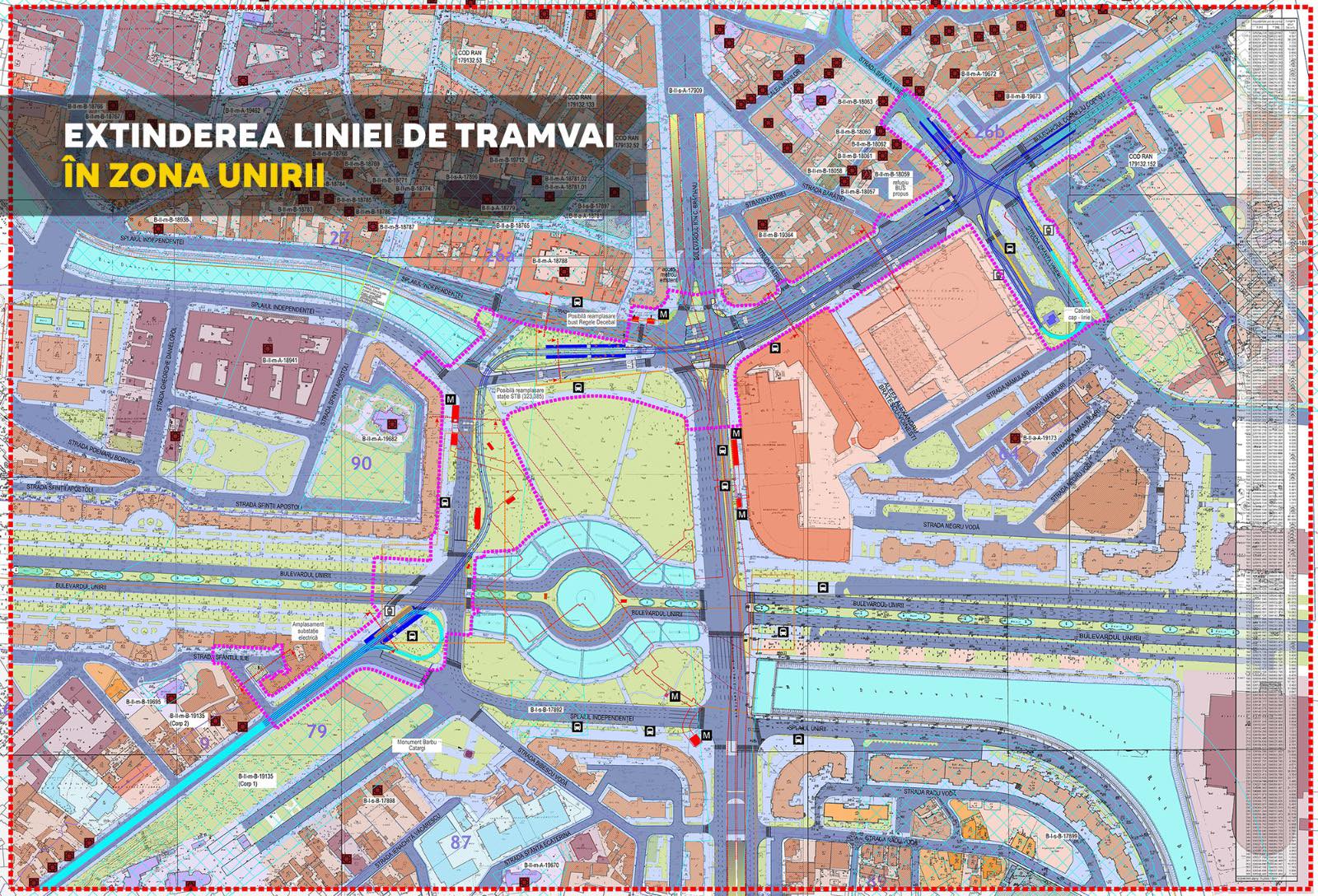 Dezbatere publică pentru PUZ-ul de extindere a infrastructurii de tramvai în Piața Unirii, inclusiv prelungirea cu aproape 1 km a liniei 32 și conectarea cu linia 21; în Piața Unirii se efectuează lucrări la planșeu