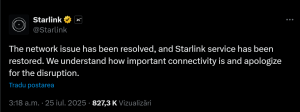 Sistemul global Starlink, creat de Elon Musk, a întâmpinat o întrerupere neobișnuită. Există zvonuri despre posibile atacuri cibernetice.