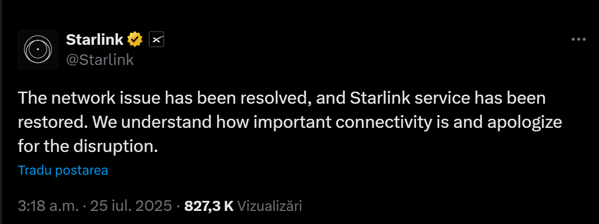 Sistemul global Starlink, creat de Elon Musk, a întâmpinat o