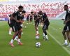 Al Gharafa players take part in a training session in Sharjah yesterday.