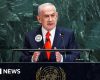 Netanyahu attacks Palestinian recognition as dozens walk out of UN speech