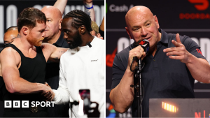 Dana White, șeful UFC, se ceartă cu un reporter la conferința despre Canelo și Crawford.
