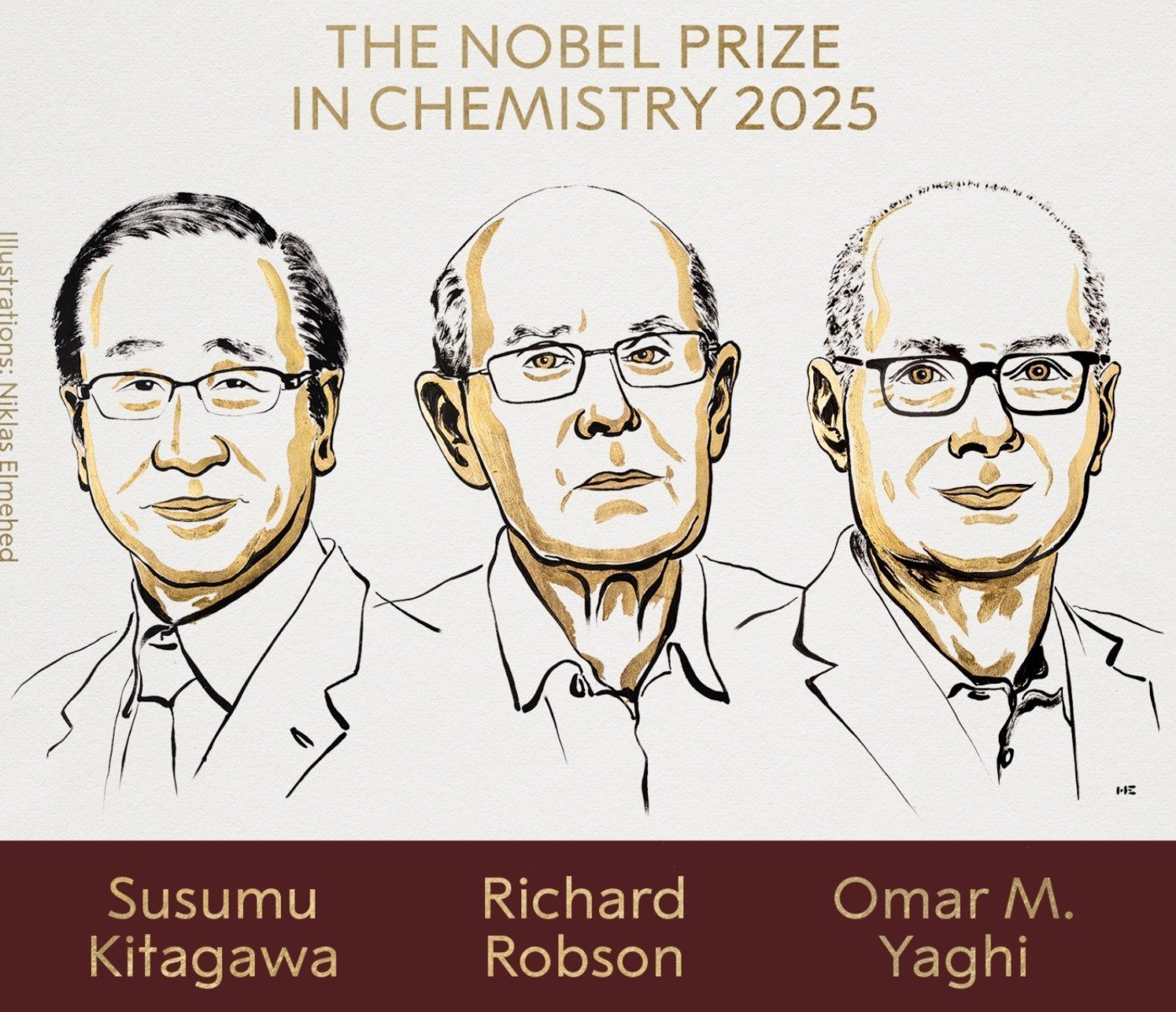 Premiul Nobel pentru Chimie 2025 a fost atribuit cercetătorilor Susumu Kitagawa, Richard Robson și Omar M. Yaghi pentru contribuțiile lor în dezvoltarea structurilor metal-organice