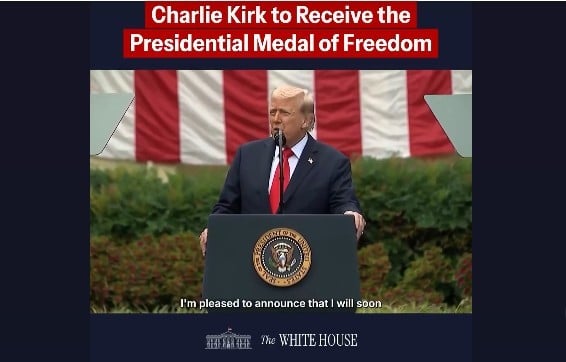 Trump distinge cu Medalia Prezidențială a Libertății pe Charlie Kirk, declarând că a fost ucis în plină tinerețe pentru că a avut curajul să rostească adevărul
