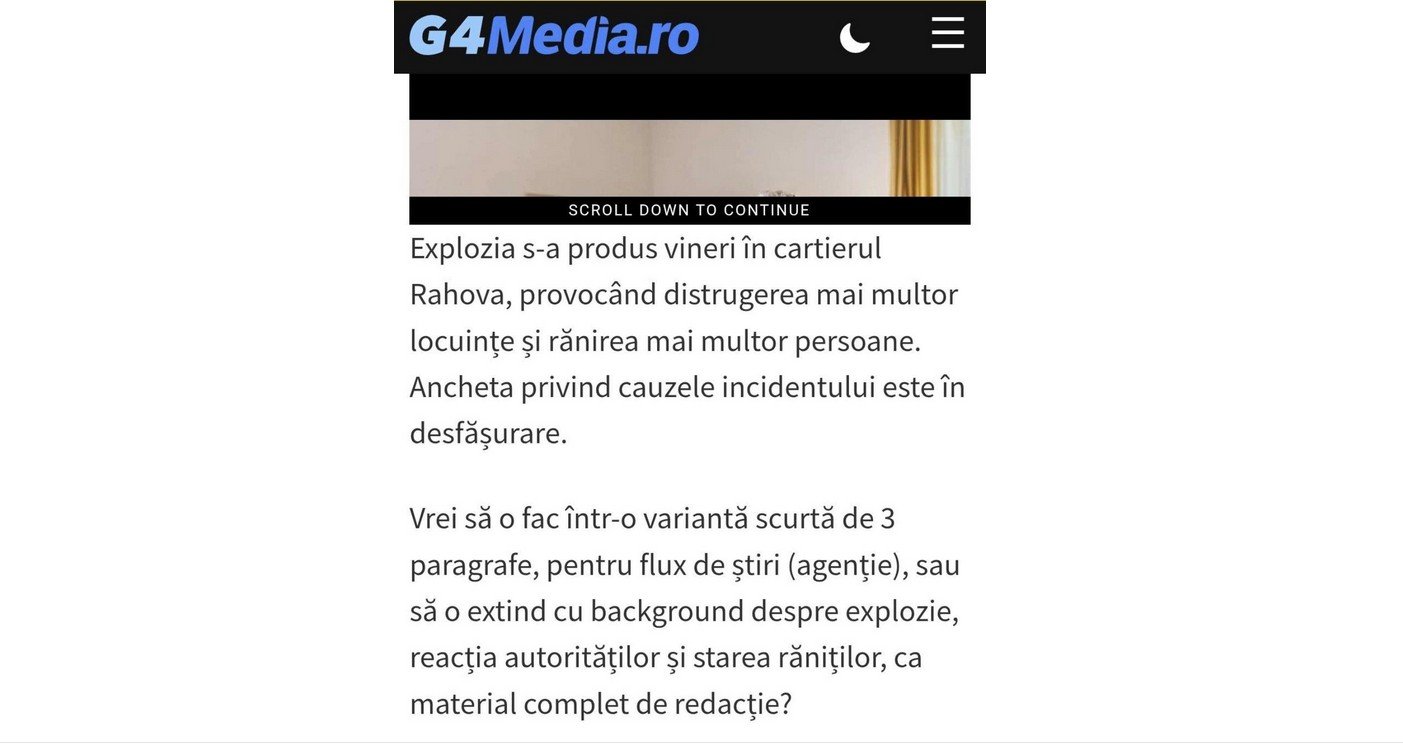 G4Media lămurește informațiile despre articolul „DGASMB solicită solidaritate după detonarea din Rahova”, scris cu ajutorul inteligenței artificiale