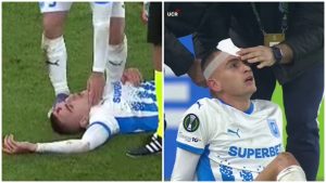 Scene înfricoșătoare în Rakow – Craiova! Fotbalistul oltean s-a prăbușit, acoperit de sânge.