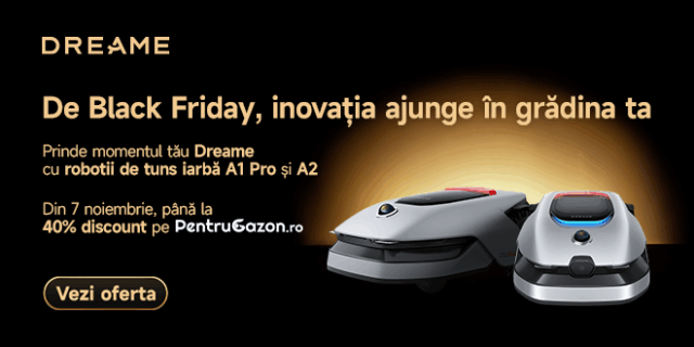 Profită de reducerile de Black Friday pentru a aduce inovația în grădina ta cu aparatele de tuns gazonul Dreame A1 PRO și A2 (P)—tunde cu precizie și tehnologie de ultimă generație!