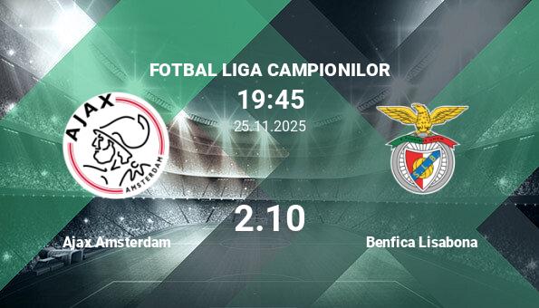 Ajax Amsterdam vs Benfica Lisabona, Ponturi Pariuri Fotba...