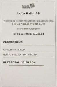 CÂȘTIGĂTORUL PREMIULUI DE CLASĂ I LA TIRAJUL LOTO 6/49 DIN 9 NOIEMBRIE 2025 ȘI-A ÎNCASEZAT RECOMPENSA – Loteria Română