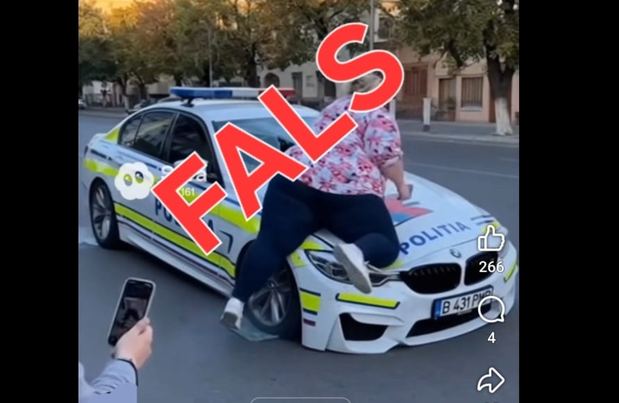 Ministerul de Interne infirmă clipul popular cu o femeie care dărâmă o mașină de poliție: „Faptul că e viral nu înseamnă că e real”