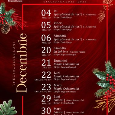 Opera Iași va prezenta 11 reprezentații în luna decembrie.