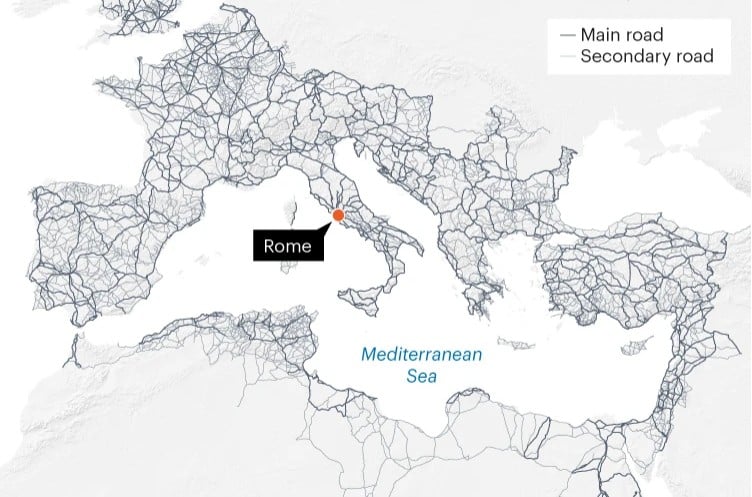 Descoperire surprinzătoare: rețeaua rutieră a Imperiului Roman, mai vastă decât se estima anterior, fiind de două ori mai extinsă în harta Google a drumurilor antice