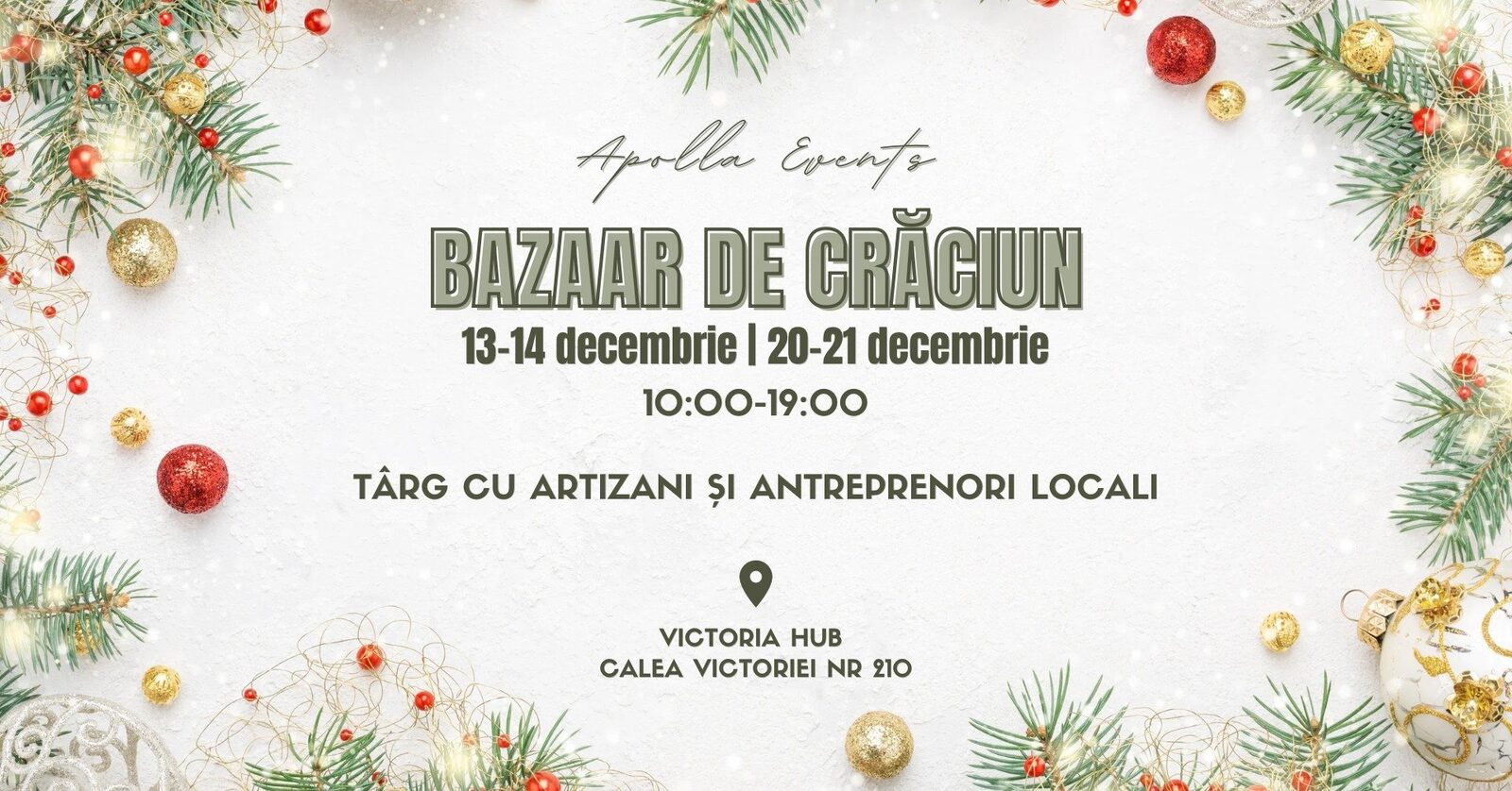 [ad_1] Târgul de Crăciun din București: o adevărată magie de sărbători în două weekenduri de decembrie Descoperă un carnaval de artă, gusturi și lumini în timpul festiv al sezonului rece Eveniment de poveste la Victoria Hub Bazar de Crăciun va avea loc pe 13 – 14 decembrie și 20 – 21 decembrie, la Victoria Hub, pe Calea Victoriei 210