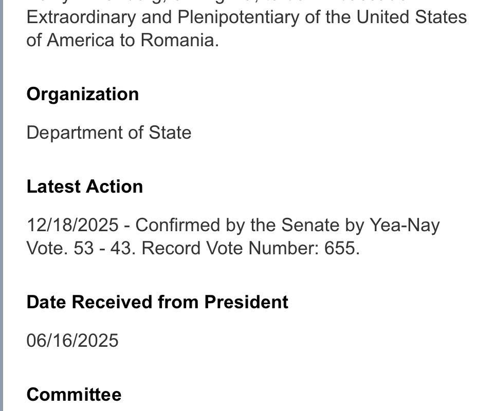 Darryl Nirenberg a fost ratificat ca ambasador american în București