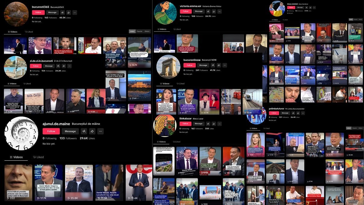Campanie anonimă cu mesaje de coordonare pe TikTok, care l-a ajutat pe Daniel Băluță să urce în clasamentul vizibilității, a dominat feed-urile din București în noiembrie