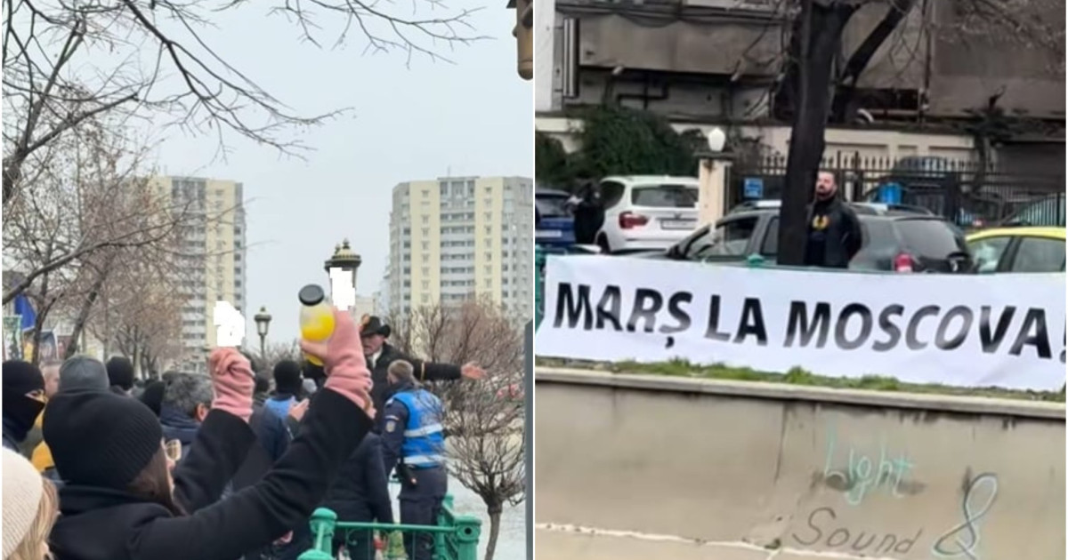 Un banner i-a scos din minți pe susținătorii lui Georgescu veniți la CAB: țipete, înjurături și amenințări. „Marș la Moscova”