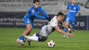 Reacția lui David Matei după ce a marcat de două ori în meciul Universitatea Craiova – Csikszereda 5-0