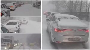 Trafic paralizat pe Valea Oltului din cauza ninsorii și unui TIR defect