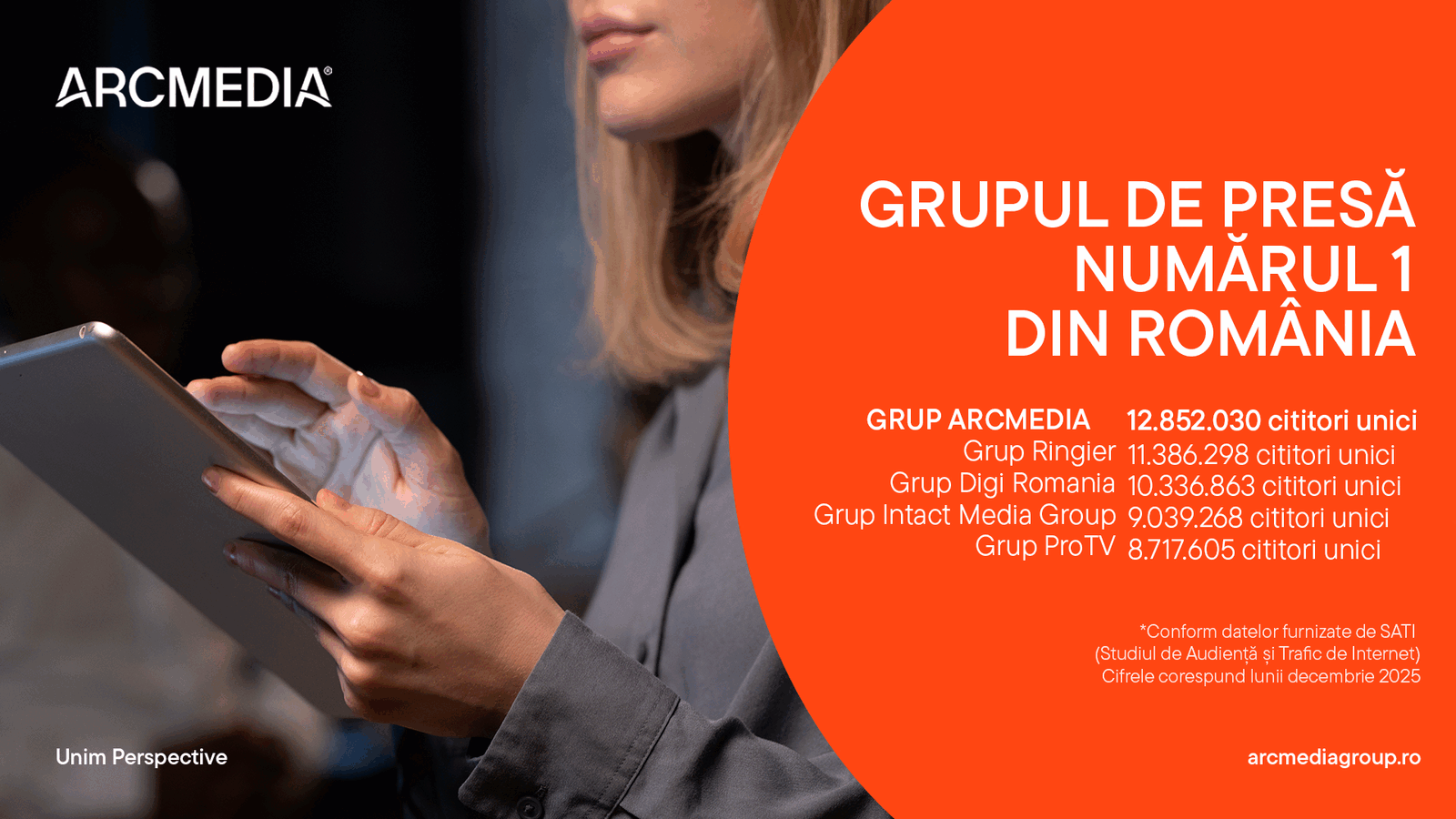 ARCMEDIA, grupul de media care domină internetul în România în 2025 Încheierea anului 2025 a adus o veste importantă pentru industria de media din România: ARCMEDIA, cel mai mare grup de publishing din țară, a devenit lider absolut pe internet, conform cifrelor publicate de SATI (Studiul de Audiență și Trafic de Internet)