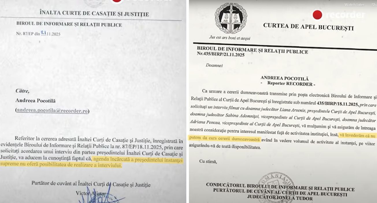 Președinta Curții de Apel București, Liana Arsenie, a emis luni seara un comunicat oficial în care respinge acuzațiile formulate în documentarul „Justiție capturată”, difuzat în luna decembrie anul trecut de portalul Recorder