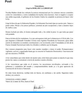 Maria Corina Machado lansează apel la libertate și recunoaște lui Edmundo Gonzalez Urrutia ca președinte legitim al Venezuelei