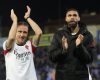 PISA, ITALY - FEBRUARY 13: Luka Modric and Ruben Loftus Cheek of AC Milan greets the fans after during the Serie A match between Pisa SC and AC Milan at Arena Garibaldi on February 13, 2026 in Pisa, Italy. (Photo by Gabriele Maltinti/Getty Images)