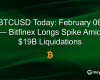 BTCUSD Today: February 06 — Bitfinex Longs Spike Amid $19B Liquidations