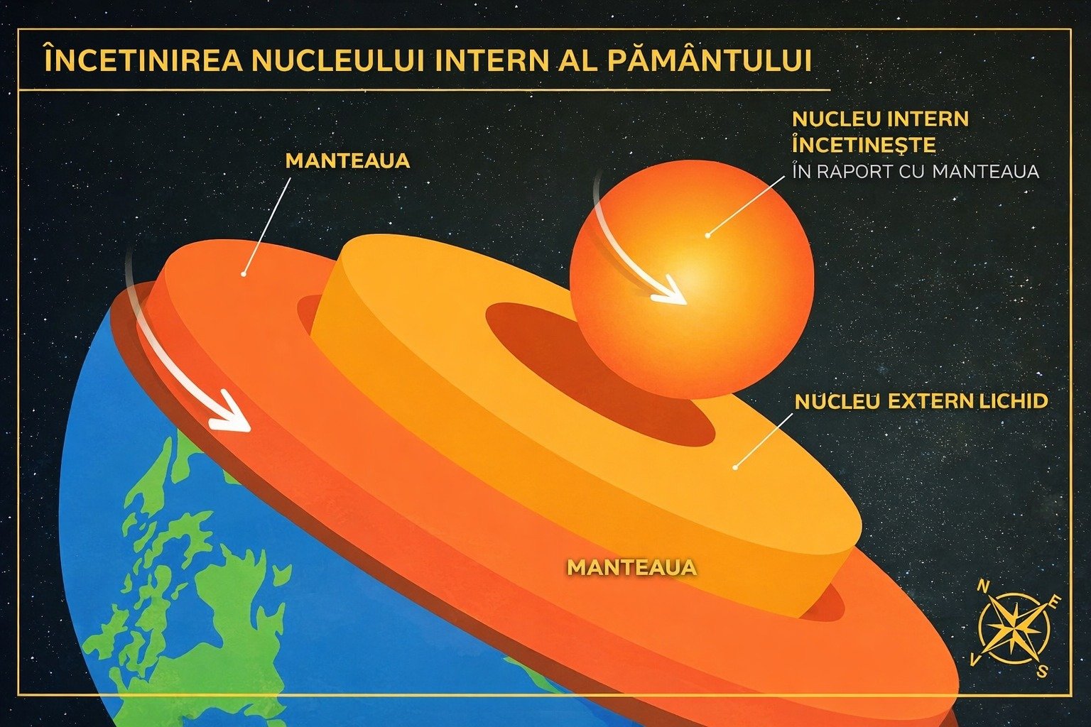 Nucleul Pământului încetinește: O descoperire seismică cu implicații majore Oamenii de știință au descoperit că nucleul intern al Pământului, o sferă solidă aflată la mii de kilometri sub picioarele noastre, a încetinit