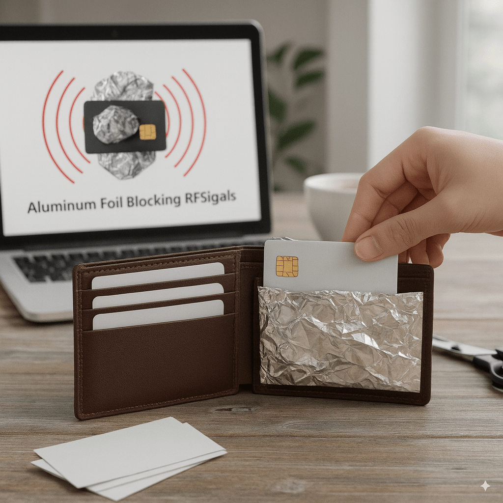 Folie de aluminiu, o protecție reală pentru cardurile bancare? În ultima vreme, tot mai mulți oameni sunt sfătuiți să-și protejeze cardurile bancare înfoliindu-le în folie de aluminiu