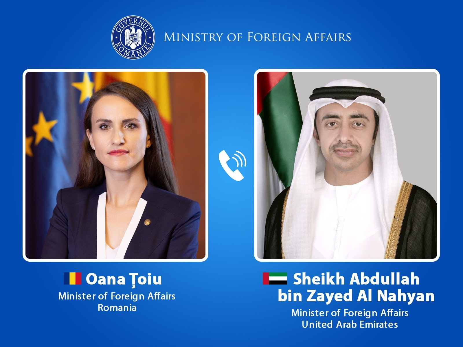 Discuții urgente pentru românii blocați în Emiratele Arabe Unite Ministrul român de externe, Oana Țoiu, a discutat luni seara cu șeicul Abdullah bin Zayed Al Nahyan, ministrul de externe al Emiratelor Arabe Unite, despre situația cetățenilor români blocați în Dubai și Abu Dhabi