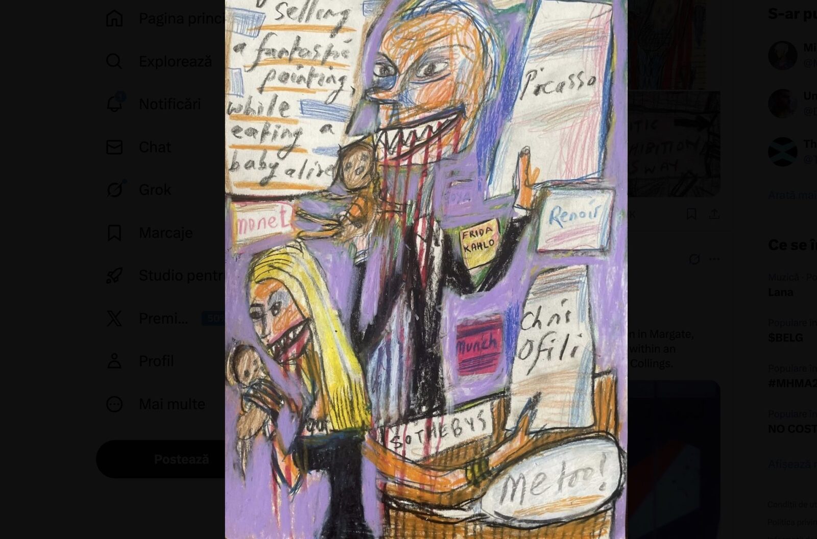 Poliția britanică: Expoziția cu „evrei mâncând copii” nu încalcă legea O expoziție de artă care prezintă desene ce înfățișează evrei mâncând copii nu încalcă legea, a decis poliția britanică, potrivit informațiilor apărute în presa internațională