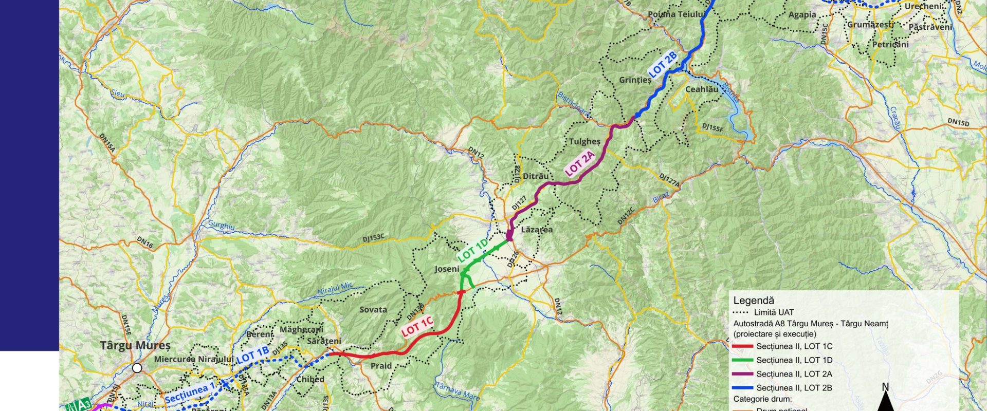 Autostrada Unirii: Amplasamentul pentru două loturi a fost predat constructorilor Compania Națională de Investiții Rutiere (CNIR) a predat marți, prin intermediul supervizorilor, amplasamentul pentru loturile 1D Joseni-Ditrău și 2A Ditrău-Grințieș ale Autostrăzii A8 Târgu Mureș-Târgu Neamț