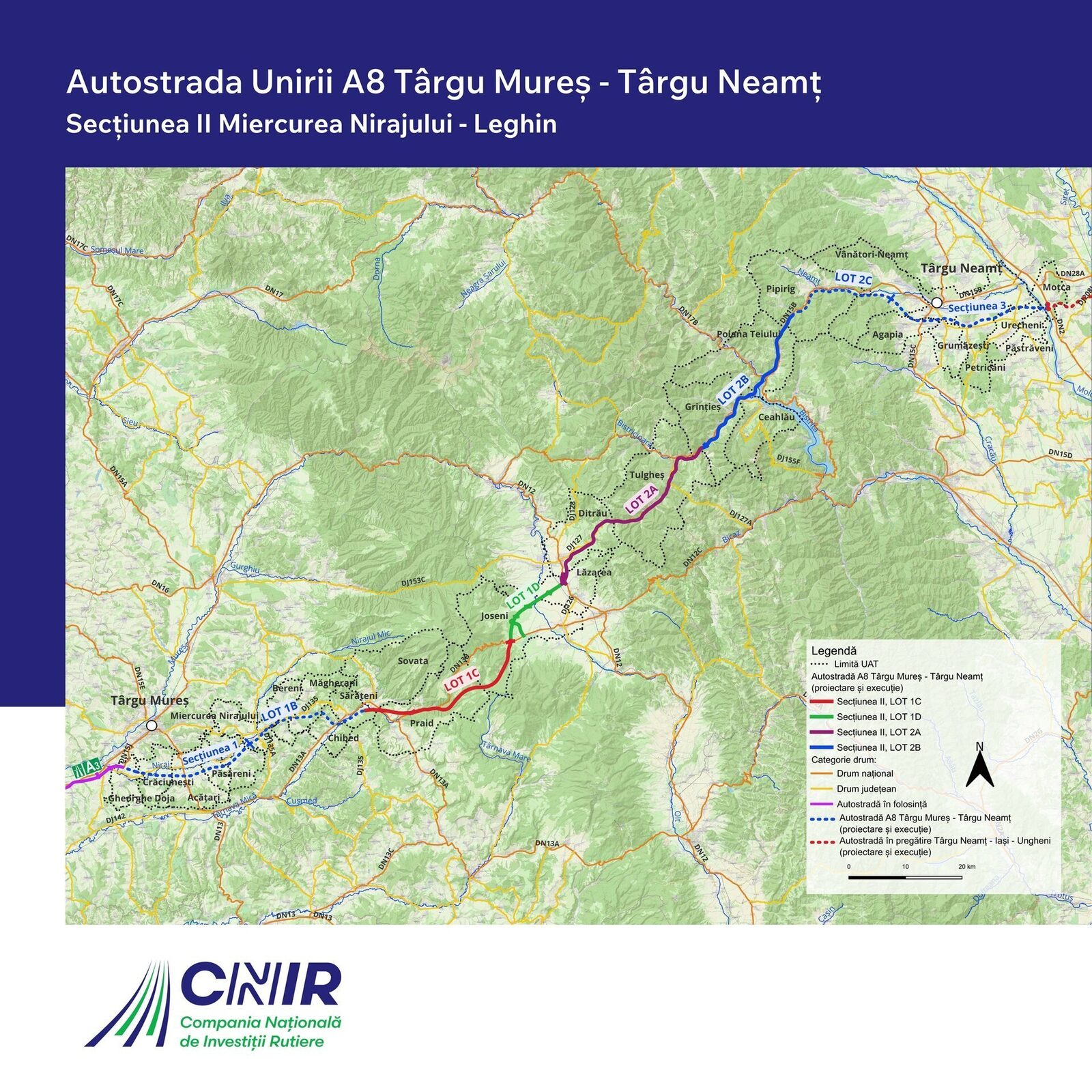 Autostrada Unirii: Amplasamentul pentru două loturi a fost predat constructorilor Compania Națională de Investiții Rutiere (CNIR) a predat marți, prin intermediul supervizorilor, amplasamentul pentru loturile 1D Joseni-Ditrău și 2A Ditrău-Grințieș ale Autostrăzii A8 Târgu Mureș-Târgu Neamț