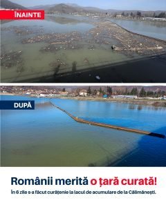 Lacul de acumulare Călimănești, curățat de deșeuri în șase zile Ministra Mediului, Diana Buzoianu, a anunțat duminică, printr-o postare pe Facebook, finalizarea lucrărilor de curățare a lacului de acumulare Călimănești
