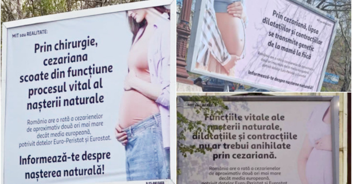 Panouri anti-cezariană în București: USR cere eliminarea. ”E o nebunie!”