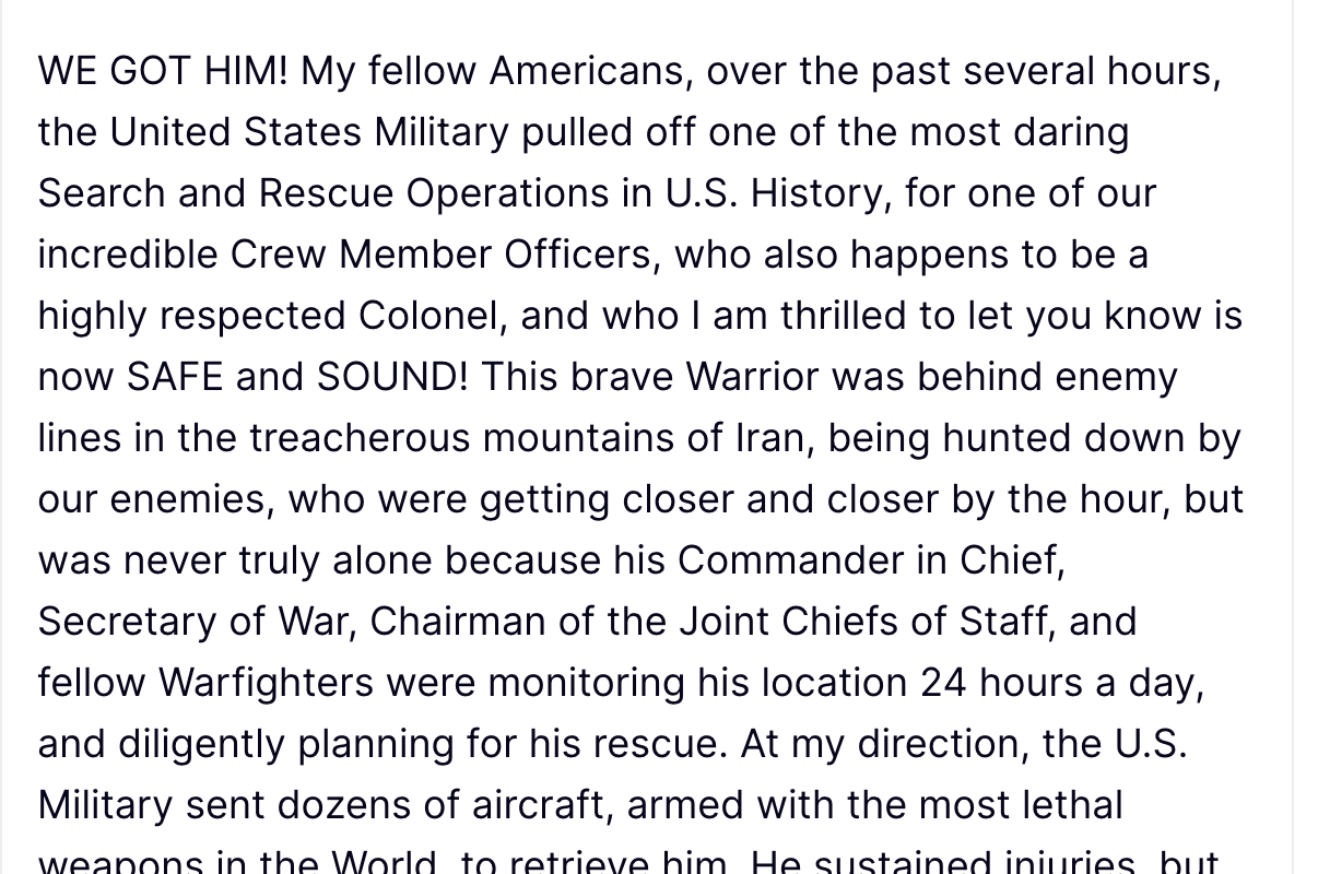 Al doilea membru al echipajului american al avionului de vânătoare F-15 prăbușit în Iran a fost recuperat, conform informațiilor apărute recent