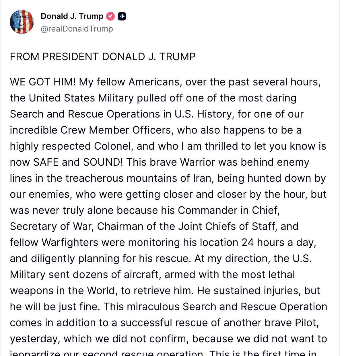 Al doilea membru al echipajului american al avionului de vânătoare F-15 prăbușit în Iran a fost recuperat, conform informațiilor apărute recent