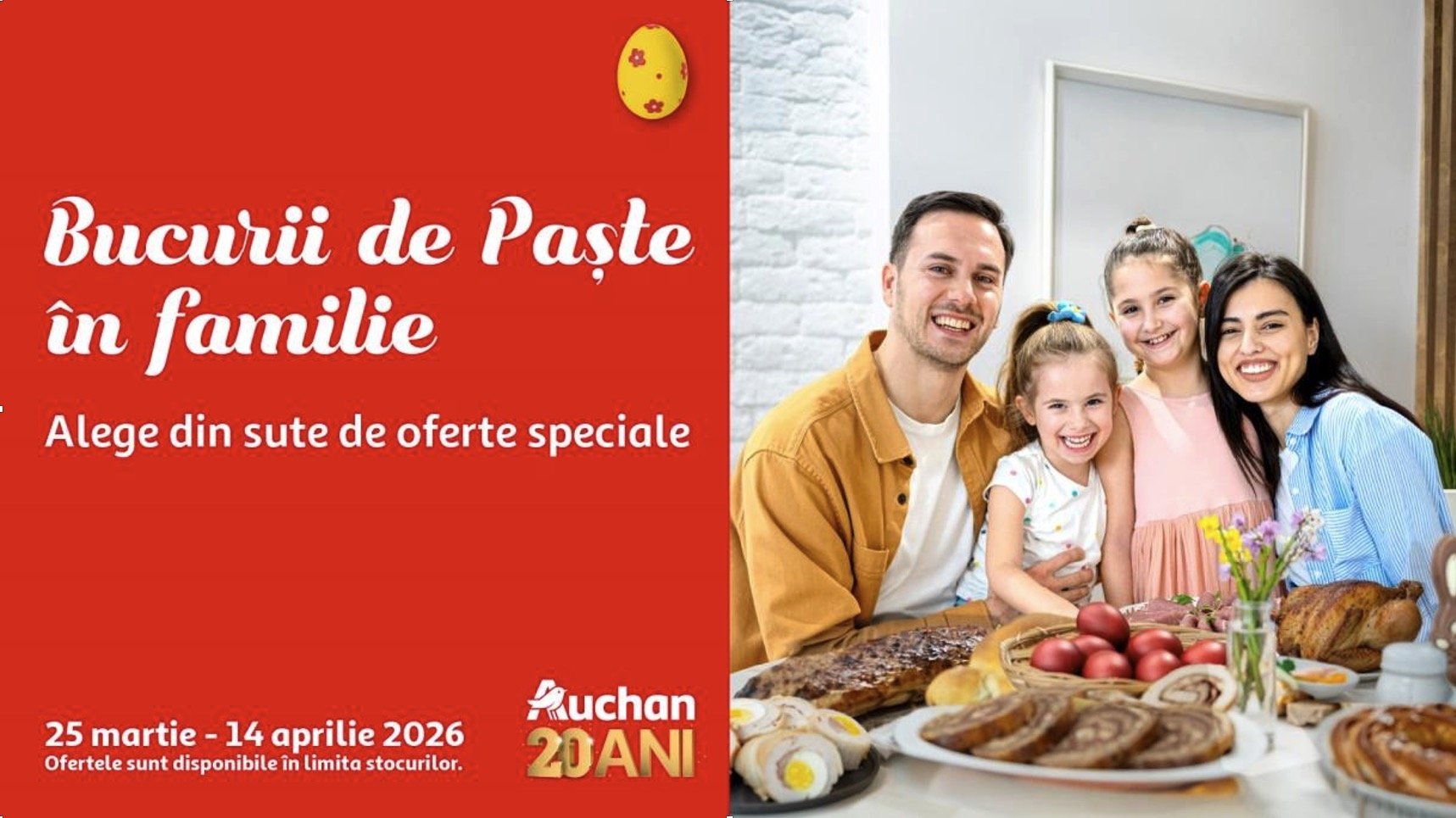 În prag de Paște, Auchan vine cu oferte variate pentru a facilita pregătirile festive, de la ingrediente tradiționale la decorațiuni și produse gata preparate