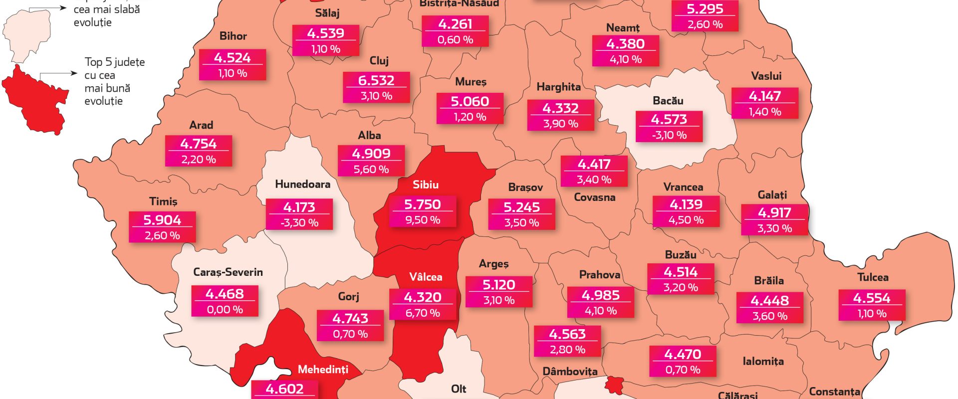 Harta salariilor în 2026: Patru județe au venituri mai mici ca anul trecut