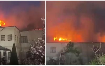 Incendiu la Mănăstirea Bistrița din Vâlcea: Pericol de explozie, butelii GPL înăuntru!