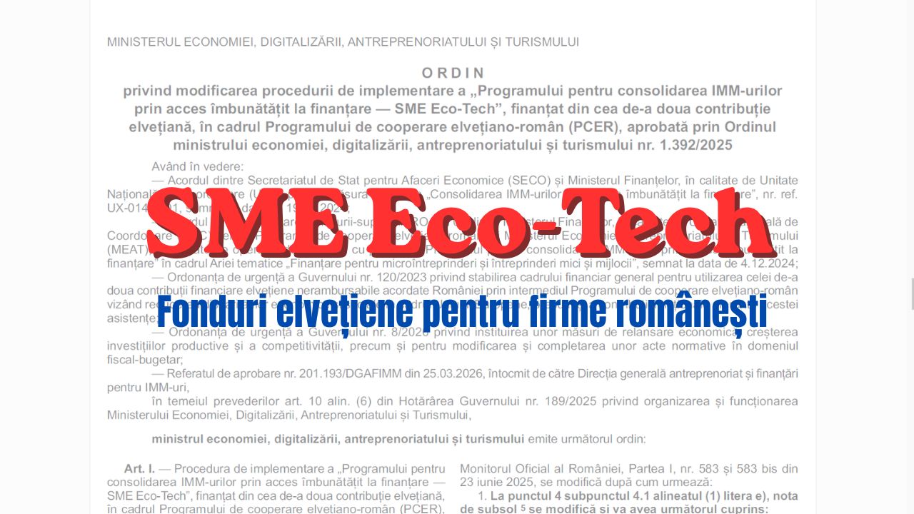 Fonduri elvețiene de 288 milioane lei pentru firmele SME. Schimbări înainte de lansare