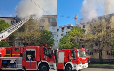 Incendiu violent la Craiova: 14 locatari, evacuați de urgență din bloc