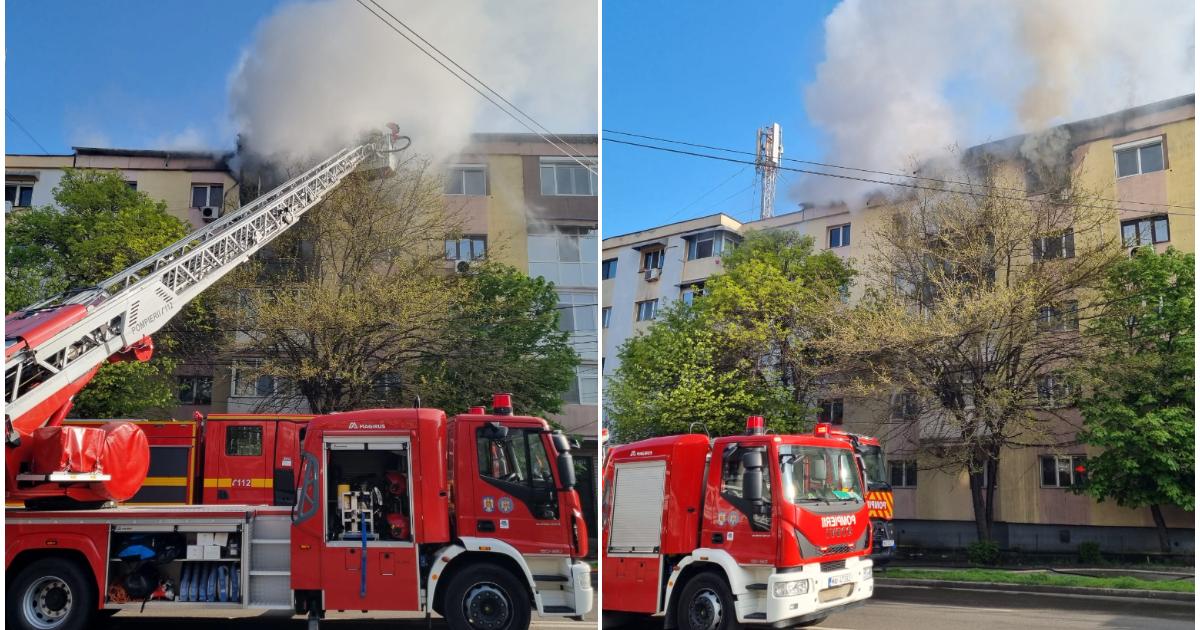 Incendiu violent la Craiova: 14 locatari, evacuați de urgență din bloc