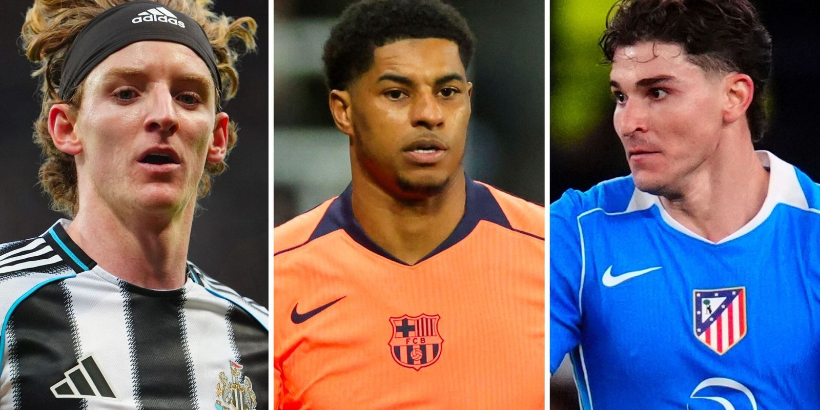 Anthony Gordon, Marcus Rashford and Julian ALvarez
