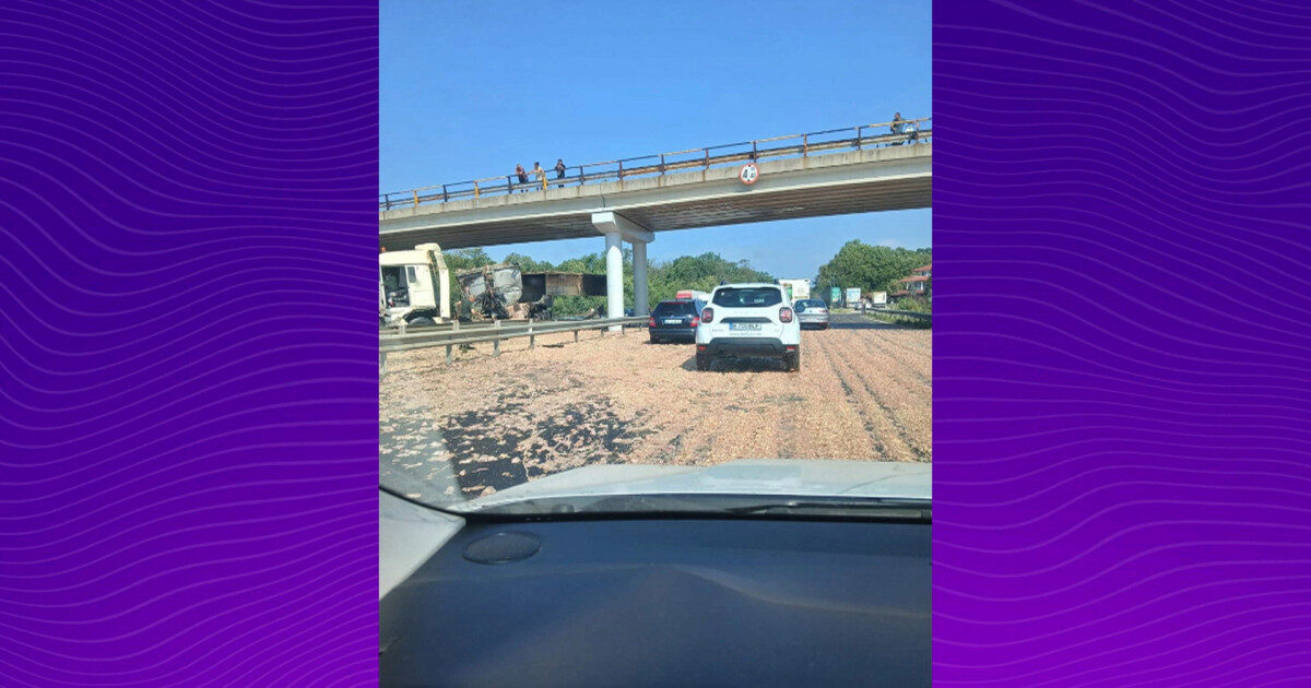Haos pe A1: TIR cu pui, accident la picior de pod